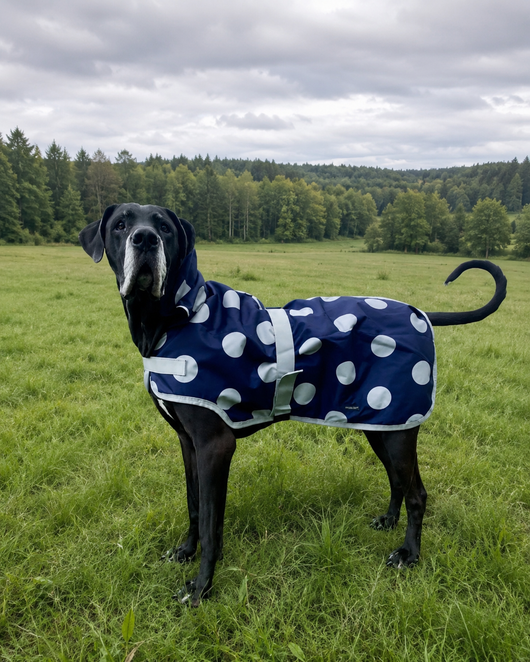 Navy and Grey Spotty Waterproof Dog Coat