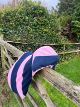 Pink and Navy Vertical Stripe Saddle Cover