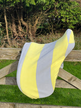 Grey and Lemon Vertical Stripe Saddle Cover
