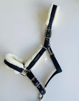 Navy Sparkly Fleece Lined Headcollar and Leadrope Set