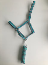 Grey and Teal Headcollar and Leadrope Set
