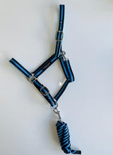 Blue Stripe Headcollar and Leadrope Set