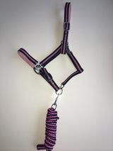 Navy and Pink Headcollar and Leadrope Set
